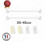 Cobye -Lot de 2 Tringles à Rideau Extensibles 30-45 cm + 4 Crochets Auto-Adhésifs - Sans Perçage- Fenêtre, Cuisine et Salle de Bain