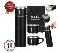 Cobye - Thermos 400 ml en acier inoxydable avec 3 tasses - Gourde isotherme café et thé de voyage - Bouteille thermique chaud/froid