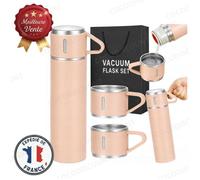 Cobye - Thermos 400 ml rose en acier inoxydable - 3 tasses - Bouteille isotherme café et thé voyage - randonnée, camping chaud/froid