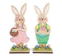 COCHIE Lapin de Pâques en Bois, décoration de Lapin de Pâques à Poser, décoration de Pâques Lapin en Bois, Lot de 2 Supports décoratifs pour Pâques, décoration de Jardin de Pâques Lapins de Pâques