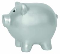 Cochon tirelire en céramique, de couleur argentée, hauteur de 14 cm