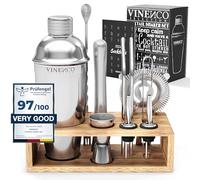 Cocktail Shaker Kit avec Support + Livre Cocktail + d'Accessoires Professionnel: INOX Qualité Extra, Bar Ensemble: Cuillère a Mélange Pilon Jigger Paille | Gin Mojito Martini Set Cadeau Femme Homme