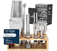 Cocktail Shaker Kit Boston avec Support + Livre Cocktail + d'Accessoires Professionnel: INOX Qualité Extra, Bar Ensemble: Cuillère a Mélange Pilon Jigger Paille | Gin Mojito Set Cadeau Femme Homme