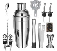 Cocktailmixset aus Edelstahl, 10 Stück, 750 ml, Barkeeper-Set mit Rezeptenbuch