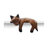 Coco Papaya Chat Endormi en Bois 15cm Allongé sur Un Rebord d'étagère