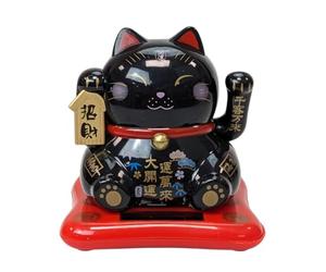 Coco Papaya Maneki Neko Noir à Énergie Solaire | Chance & Prospérité