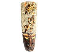 Coco Papaya Masque Africain 32cm en bois décor Tortue + Salamandre + sable et coquillages.