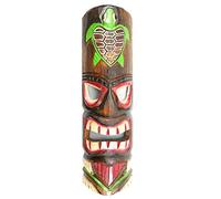 Coco Papaya Masque Tiki 50cm en bois motif Tortue colorée. Déco Hawaï !