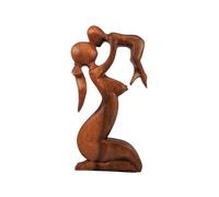 Coco Papaya Statue Abstraite Maman et Bébé 50cm en Bois Teinté