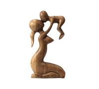 Coco Papaya Statuette Abstraite Maman et Bébé 20cm en Bois Brut
