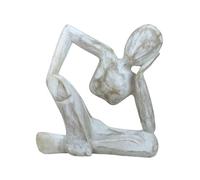 Coco Papaya Statuette Le Penseur Abstraite 20cm en Bois Blanc cérusé | Décoration Contemporaine