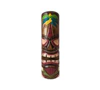 Coco Papaya Totem Tiki Cylindre 50cm en Bois, Motif Palmier coloré. Décoration Maori