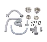 Cocoarm Égouttoir Évier Cuisine Double Drain Rapide Inox ABS | Système Double Vidange Antirefoulement Sans Odeur, Tuyau Flexible Plié en S Adaptable, Kit Complet 12 Accessoires Pour Lavabo