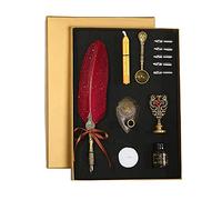 Cocoarm Ensemble Stylo Plume Vintage, Stylo Plume et Encre avec 5 Plumes de Rechange et 15 Ml d'Encre, Ensemble d'écriture avec Sceau de Cire et Bougeoir pour étudiants Débutants en Calligraphie
