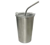 Cocoarm Gobelet Froid en Acier Inoxydable, Tasse à Paille en Acier Inoxydable de 500 Ml avec Couvercle et Pailles en Métal, Tasse de Voyage à café glacé Anti-déversement, Tasses en Métal Incassables