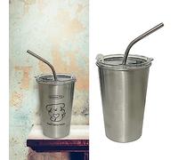 Cocoarm Gobelet Froid en Acier Inoxydable, Tasse à Paille en Acier Inoxydable de 500 Ml avec Couvercle et Pailles en Métal, Tasse de Voyage à café glacé Anti-déversement, Tasses en Métal Incassables