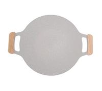 Cocoarm Poêle à Gril Antiadhésive Intérieure et Extérieure, Plaque de Barbecue de Style Coréen, Poêle Ronde en Alliage d'aluminium avec Poignées en Hêtre, Chauffage Uniforme pour Cuisinière à Gaz,