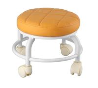 Cocoarm Tabouret Roulant Repose-Pieds en Mousse à Mémoire de Forme avec Roues Silencieuses, Cadre Double Couche, Cuir PU Imperméable pour Bureau Familial, Salon, Garage, Tabouret Roulant Bas (Orange)