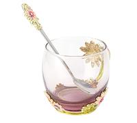 Cocoarm Tasse en Verre Faite à la Main en émail avec Cuillère et Chiffon de Nettoyage, Verres Floraux pour Boissons Chaudes et Froides, Maison, Bureau, Restaurant, Anniversaire, Cadeau de Noël