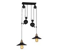 COCOL lustre vintage suspension,lustre vintage industriel, Bar E27 Lampe à Suspension, Lustre Industriel en Métal, Suspension Style Roue avec Wave Retro Réglable-Noir (Color : Double tête)