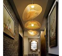COCOL Suspension E27 Lampe Bambou Pendentif Industriel Lustre Tissage Intérieur Vintage Naturel Luminaire Plafonnier Suspendue pour Restaurant Salon Chambre Café, 80cm