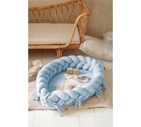 Cocon bébé 2-en-1 & tour de lit tressé bleu ciel – velours, fait main | Letino