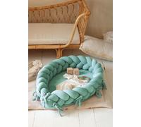 Cocon bébé 2-en-1 & tour de lit tressé Bleu-vert – velours, fait main | Letino