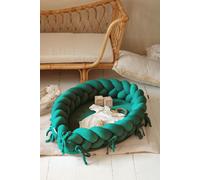 Cocon bébé 2-en-1 & tour de lit tressé Vert foncé – velours, fait main | Letino