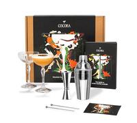 Cocora Set Martini | Set à Cocktail de 8 pièces | Shaker à Cocktail en Acier Inoxydable | Verres à Martini Coupés | Kit Barman | Livre de Cocktails (10+ Recettes) | Emballage Cadeau de Luxe (Argent)