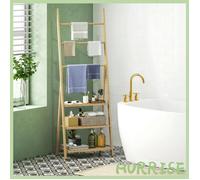 Cocosity Étagère Salle De Bain En Bambou Pliable 3 Niveaux Étagère À Échelle Porte-Serviettes 53,5X30X153Cm Effet Bois Naturel