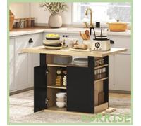 Cocosity Table À Manger Ilot Central Cuisine Avec Grand Plan De Travail 4-6 Personnes Placard 4 Portes 110 X 70 X 75,5 Cm Noir
