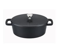 BAUMALU, Mini cocotte ovale fonte avec couvercle 12,5x9,5 cm Black Design, cuisson homogène, style élégant, petite capacité, durable, taille 12,5x9,5 cm, couleur noir