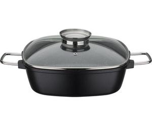 Cocotte carrée GSW Gourmet Granit 28 x 28 cm, Fonte d'aluminium massive, Tous feux dont induction, Couvercle arôme, Sans PFAS, Noir