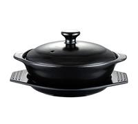 Cocotte Casserole en céramique de riz argile émaillée noire, marmite cuisson, plat, ensemble cocottes(610ml with tray)