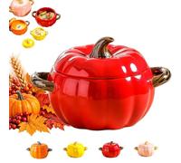 Cocotte Citrouille en Émaillée avec Couvercle, Marmite Citrouille Induction, Casserole Forme Citrouilles pour Mijoter Rôtir et Servir, Idéale Cuisine Familiale Automne Halloween (Rouge,M)