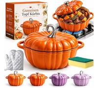 Cocotte Citrouille en Fonte Émaillée, Cocotte Fonte Forme Citrouille, Marmite Citrouilles Induction Halloween, Tous Feux Four, Cuisson Homogène, Couvercle Étanche Mijotés，Orange：L-3.8L