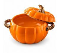 Cocotte Citrouille Marmite, Faitout en Forme de Citrouille, Bol à Soupe 2 Poignées, Cocotte en Céramique avec Couvercle, Passe Lave Vaisselle Micro Ondes (400ml)