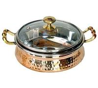 Cocotte en cuivre 100 % pur pour servir Royal Handi - Couvercle en verre élégant - 17,8 cm - Expérience indienne - Cadeau de Saint-Valentin