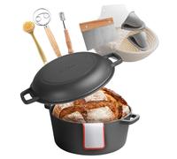 Cocotte en Fonte 2 en 1-VEVOR-Marmite Pré-Assaisonnée avec Couvercle et Poignées-4,73 L-Diamètre 26 cm-pour Four à Pain 260 °C-Noir
