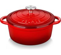 Cocotte en fonte 20cm avec couvercle, Revêtement émaillé, Adapté à la cuisson à induction, Facile à nettoyer, Rond 2L