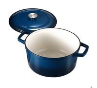 Cocotte en fonte 5,68 L avec couvercle, marmite émaillée bleu pour mijoter, braiser, rôtir au four et induction