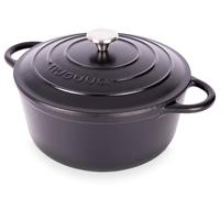 Cocotte en Fonte Emaillée - Casserole Faitout avec Couvercle, Antiadhésif, Marmite pour Induction et Four, 6.1 Liter-Noir-par Nuovva
