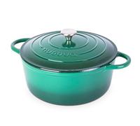 Cocotte en Fonte Emaillée - Casserole Faitout avec Couvercle, Antiadhésif, Marmite pour Induction et Four, 6.9 Liter - Vert Foncé - par Nuovva