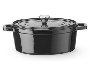 Cocotte en fonte émaillée, HENDI, 4,4 L, noire, 365 x 290 x (H) 115 mm