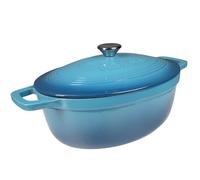 Mijoteuse en fonte, 6 L, bleue, ovale, émaillée - pour induction, gaz, four - avec relief sur le couvercle - répartition homogène de la chaleur, idéale pour mijoter