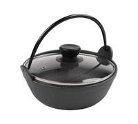 Cocotte en fonte épaisse non revêtue - Antiadhésive naturelle - Pour repas familiaux - Pour soupe et braise - Pour cuisson à feu ouvert et four - Noir - 28 x 28 x 23 cm - Couvercle en verre de 19 cm