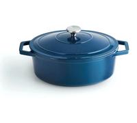 Cocotte en fonte - Mijoteuse - Ovale - 30 cm - Bleu émaillé - Compatible induction et four
