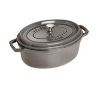 Cocotte en fonte ovale gris graphite 37 cm avec couvercle à bouton laiton