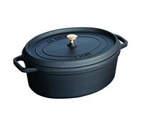 Cocotte en fonte ovale noire 27 cm avec couvercle à bouton laiton