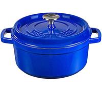 Cocotte en fonte ronde avec revêtement céramique vitrifié Cocotte avec couvercle Gourmet Tools (bleu, 22 cm)